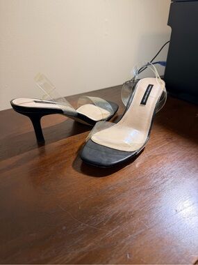 French Connection Clear Strap Black Heel Sandals - Size 10